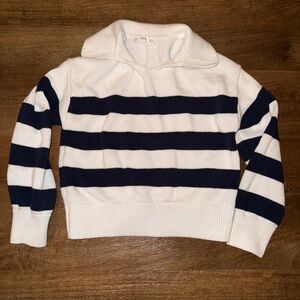 Mango Kids Dark Navy and Ecru Colored Striped Sweater